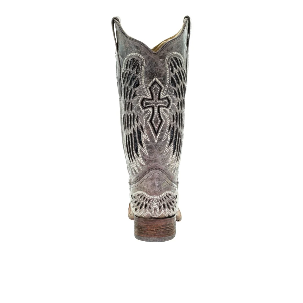 Wings Tooled Inlay Square Toe Pull On Cowboy Boots - Image 3