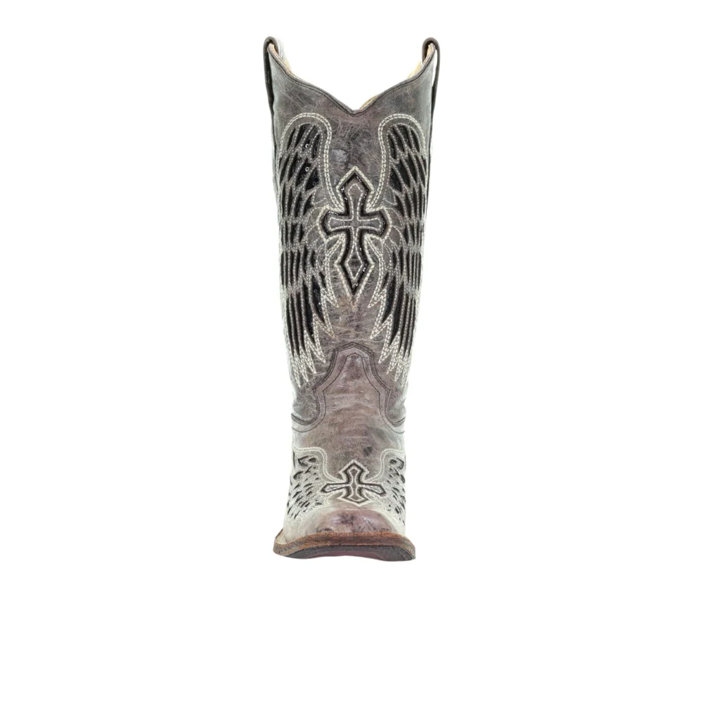Wings Tooled Inlay Square Toe Pull On Cowboy Boots - Image 5