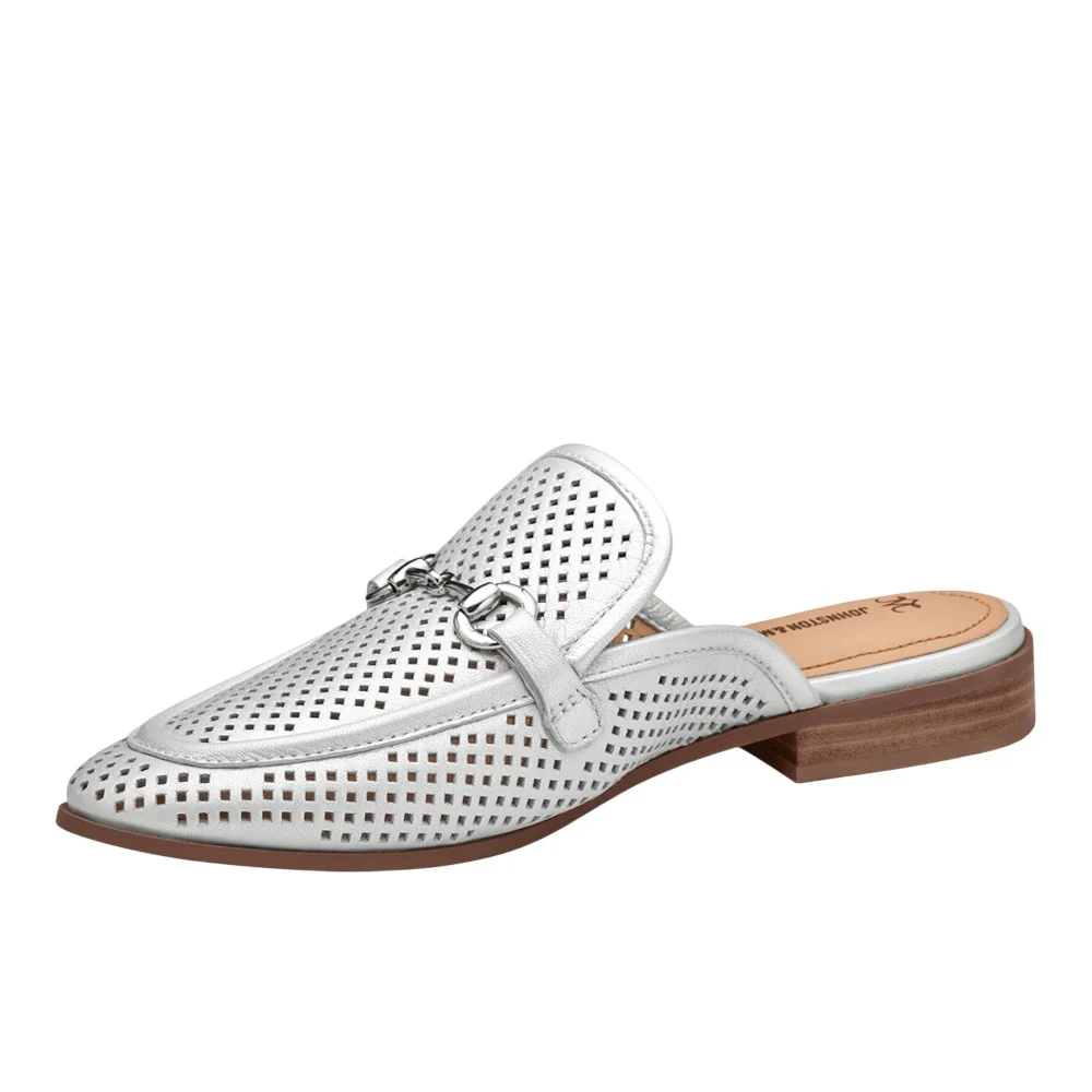 Ali Perforated Bit Metallic Mule Loafers - Image 3