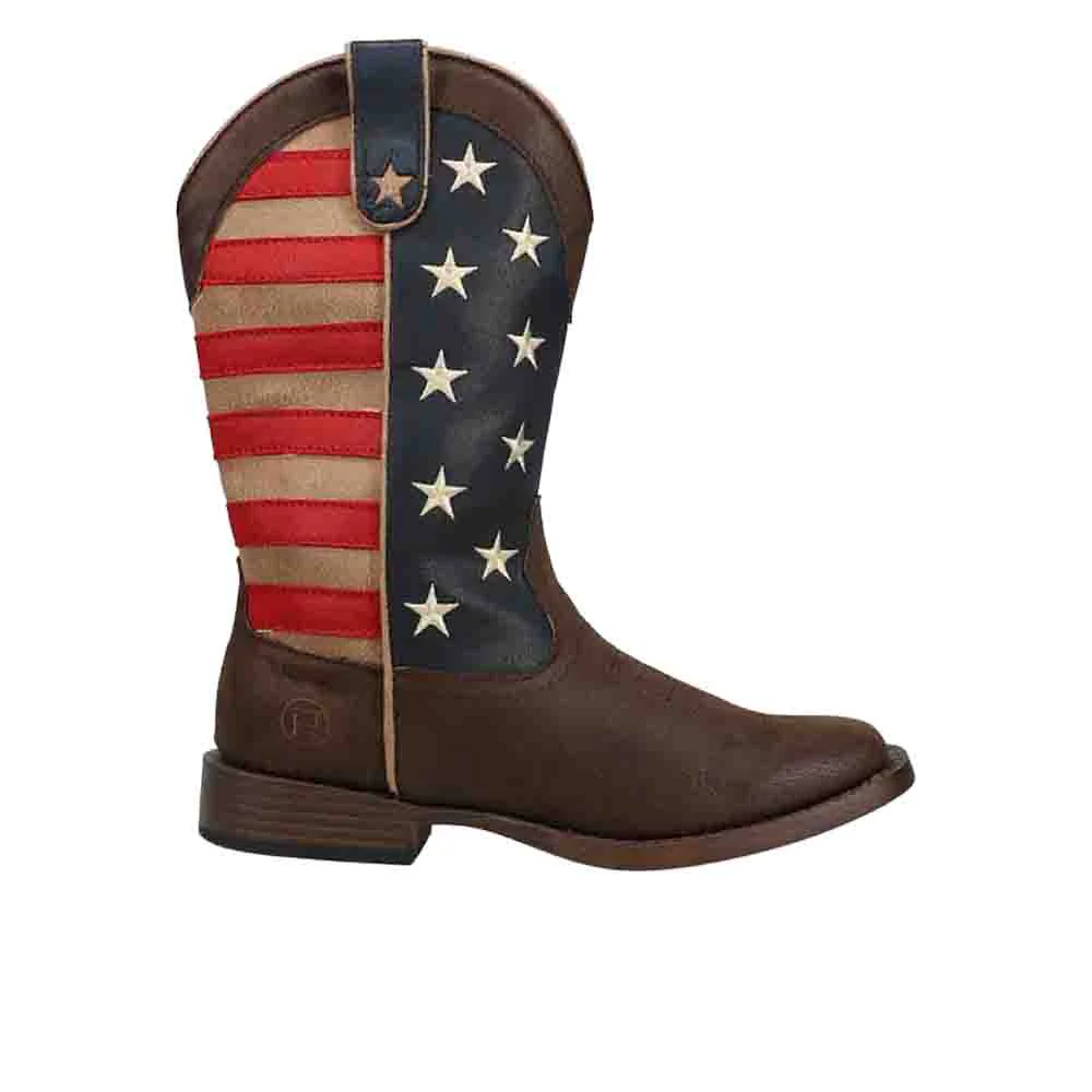 American Patriotic Square Toe Cowboy Boots (Big Kid)