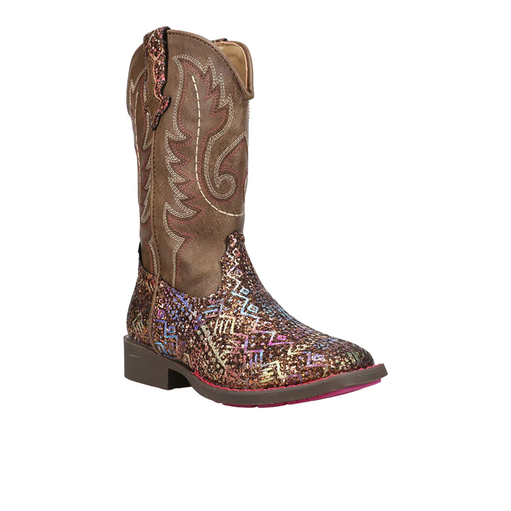 Aztec Glitter Square Toe Cowboy Boots (Little Kid) - Image 2