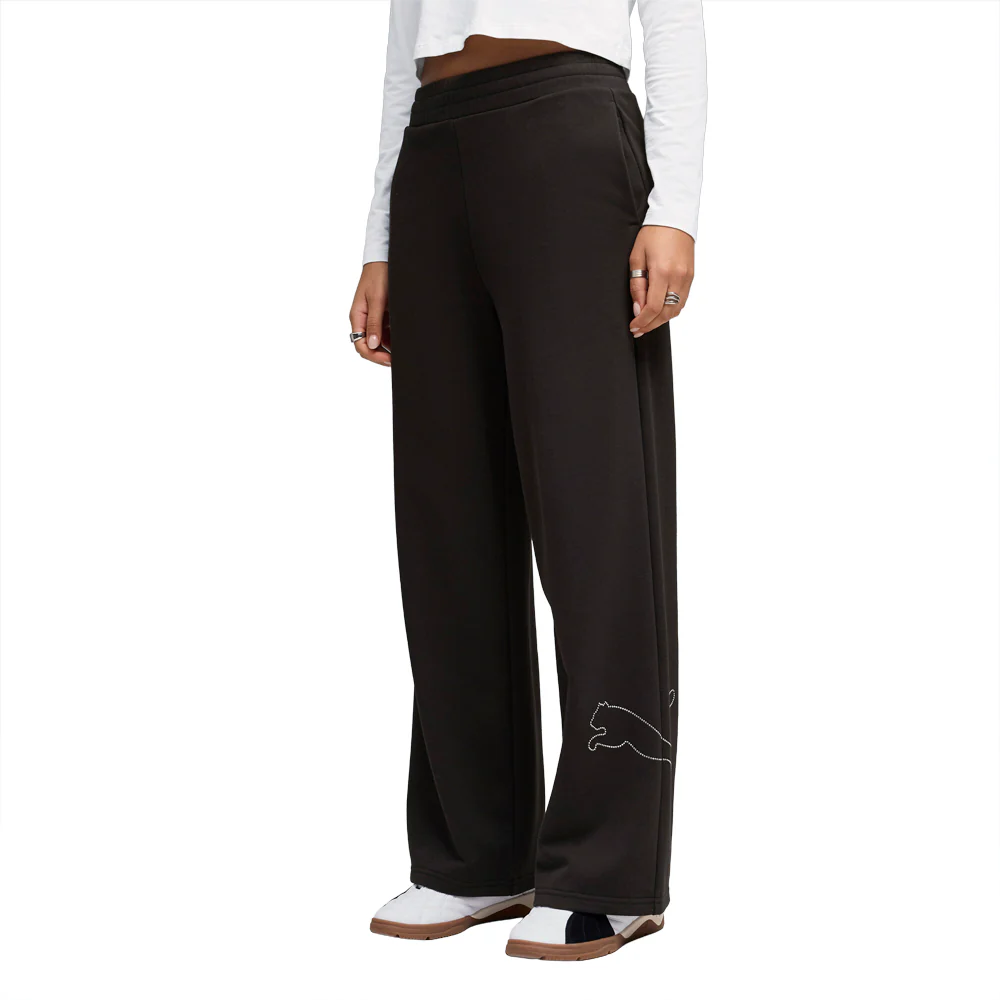 Bedazzled High Waisted Draw String Wide Legged Sweat Pants - Image 3