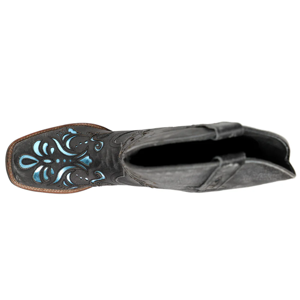 Belle Metallic Tooled Inlay Square Toe Cowboy Boots - Image 4
