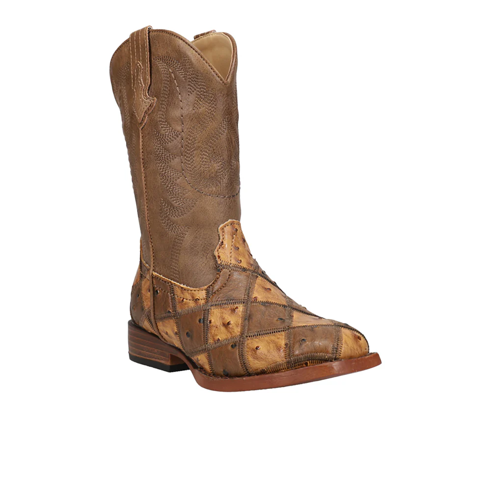 Bird Blocks Ostrich Square Toe Cowboy Boots (Big Kid) - Image 2