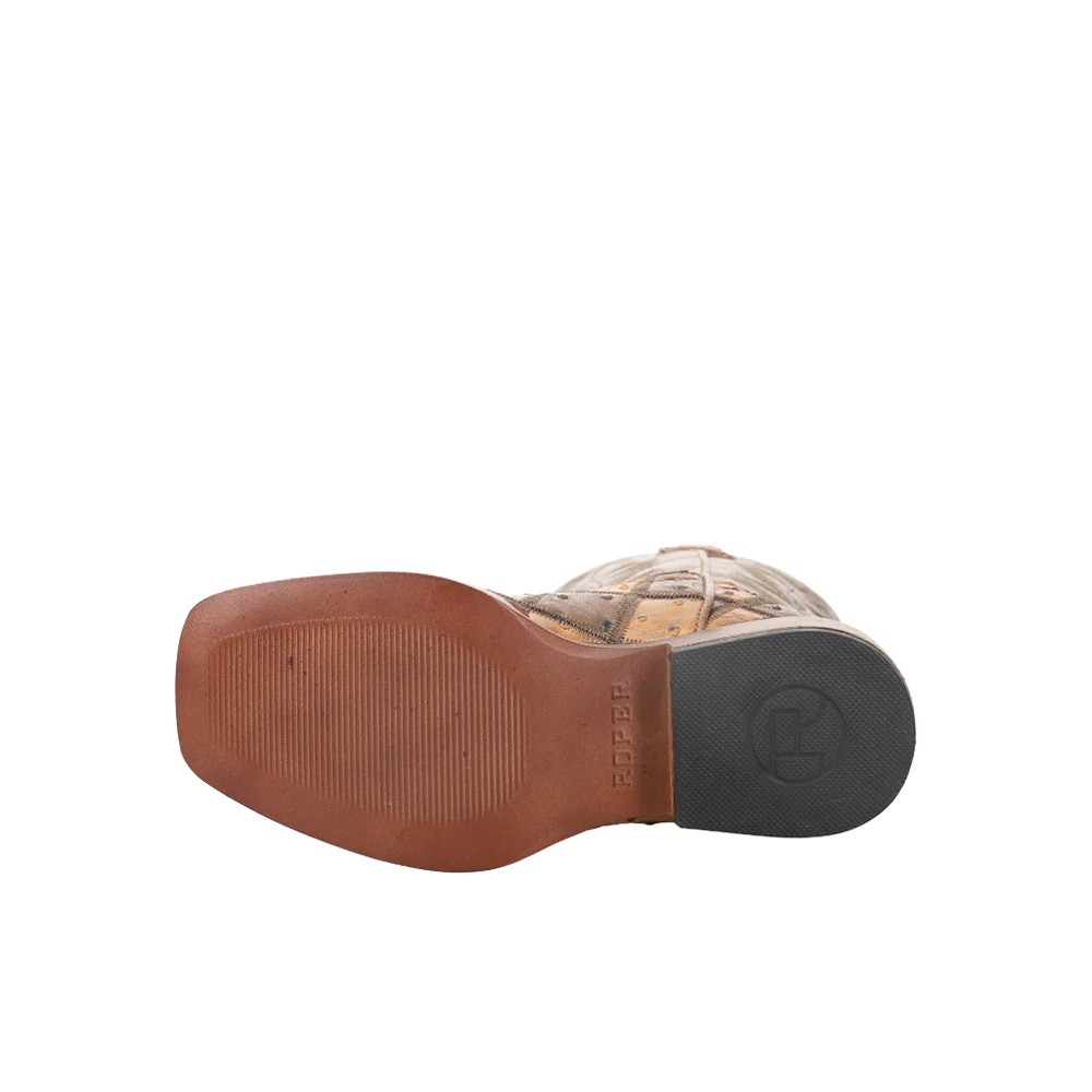 Bird Blocks Ostrich Square Toe Cowboy Boots (Big Kid) - Image 5