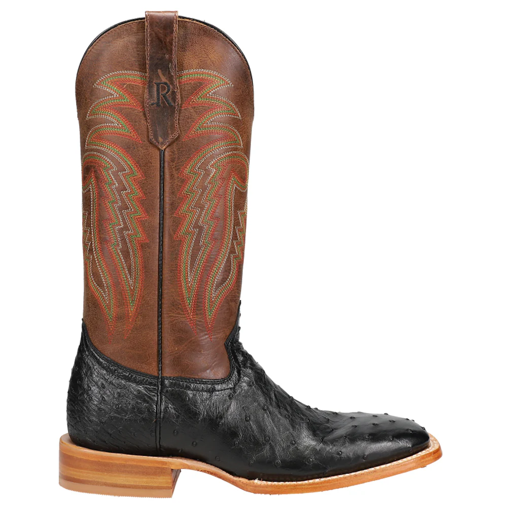Black Ostrich Wide Square Toe Cowboy Boots