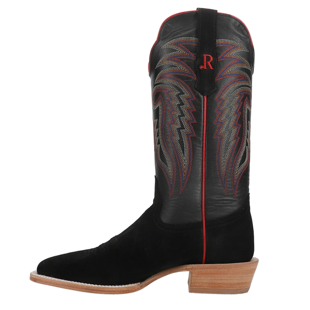 Black Rough Out Wide Embroidered Square Toe Cowboy Boots - Image 3