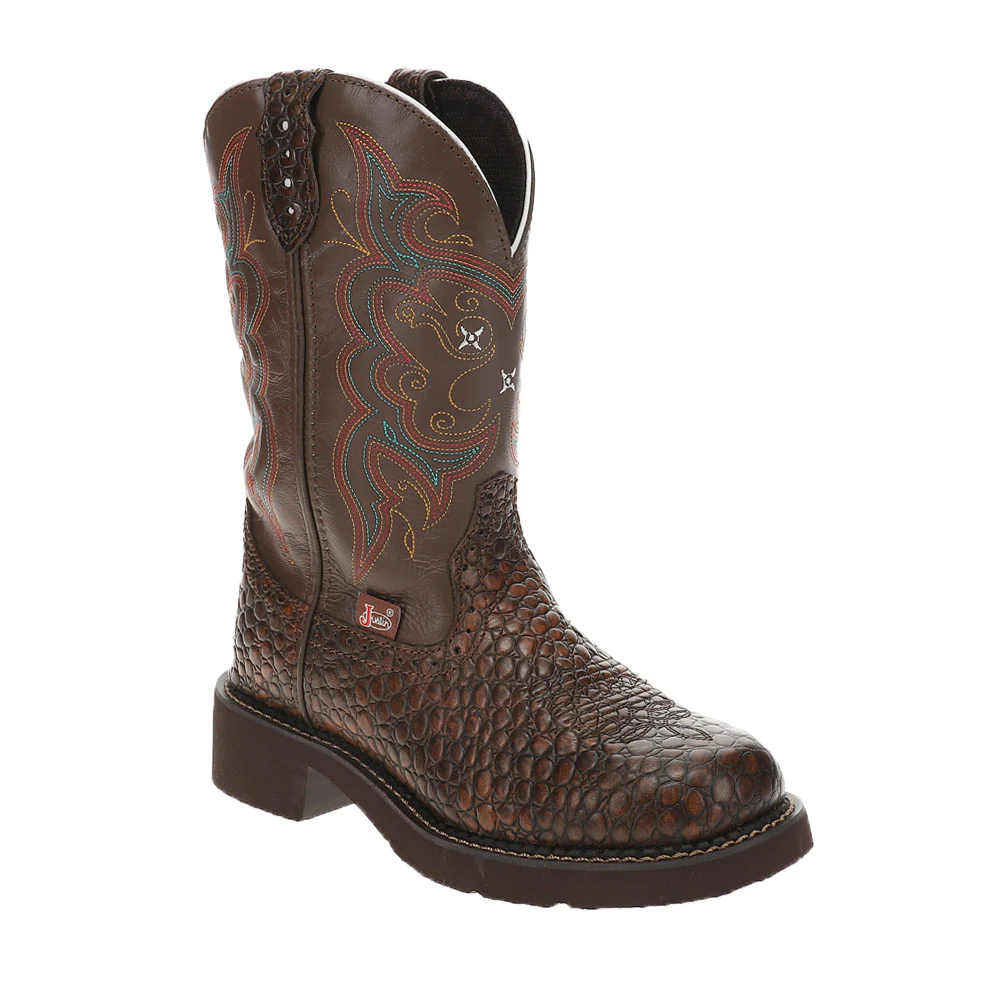 Brown Pearl Print Cowhide Round Toe Pull On Cowboy Boots - Image 2