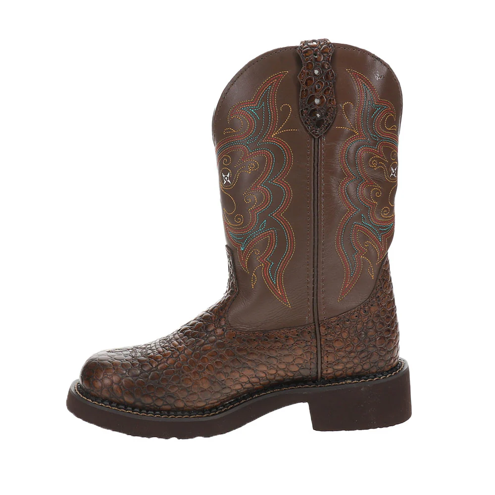 Brown Pearl Print Cowhide Round Toe Pull On Cowboy Boots - Image 3