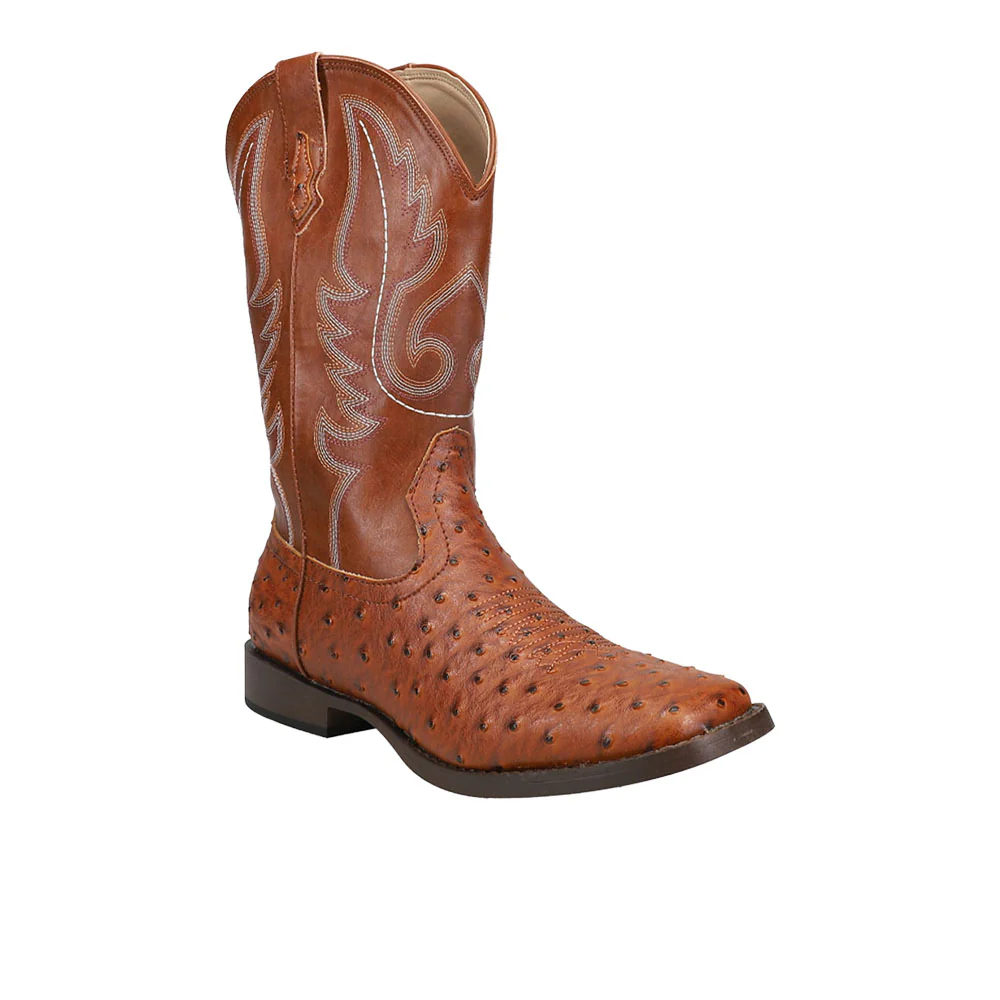 Bumps Faux Ostrich Print Embroidered Square Toe Pull On Cowboy Boots (Little Kid-Big Kid) - Image 2