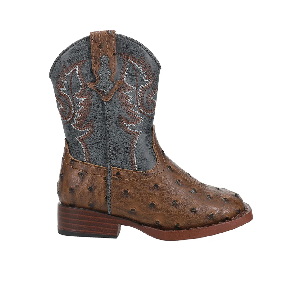 Bumps Ostrich Print Embroidered Square Toe Cowboy  Zippered  Zippered Boots  (Toddler)