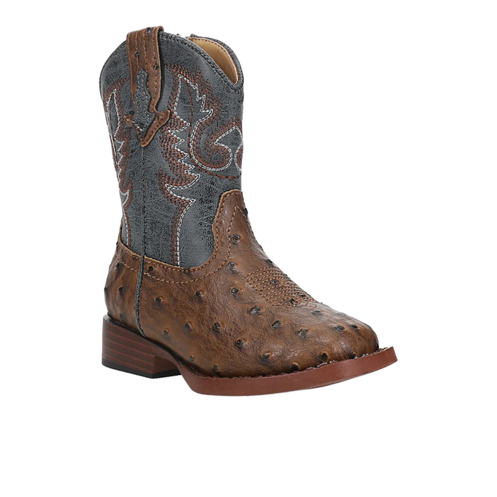 Bumps Ostrich Print Embroidered Square Toe Cowboy  Zippered  Zippered Boots  (Toddler) - Image 2