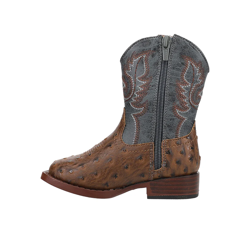 Bumps Ostrich Print Embroidered Square Toe Cowboy  Zippered  Zippered Boots  (Toddler) - Image 3
