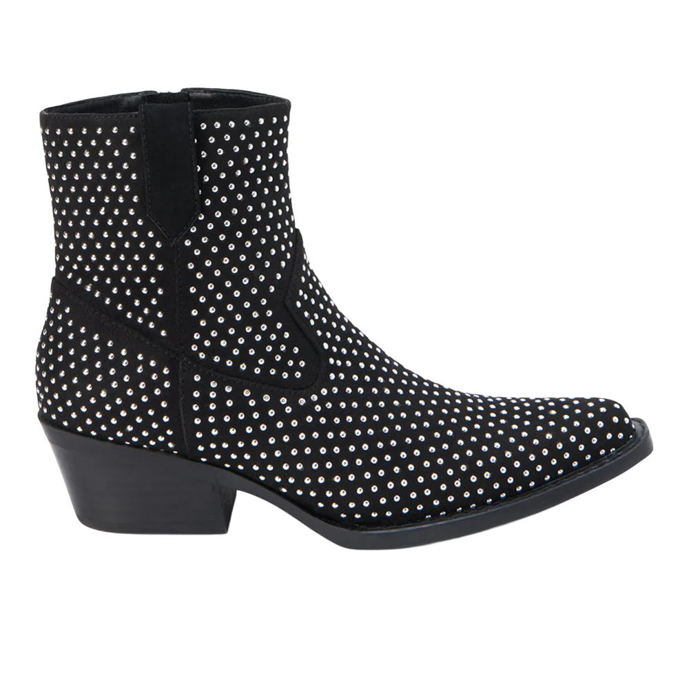 Calistoga Studded Pointed Toe Zippered Cowboy Booties