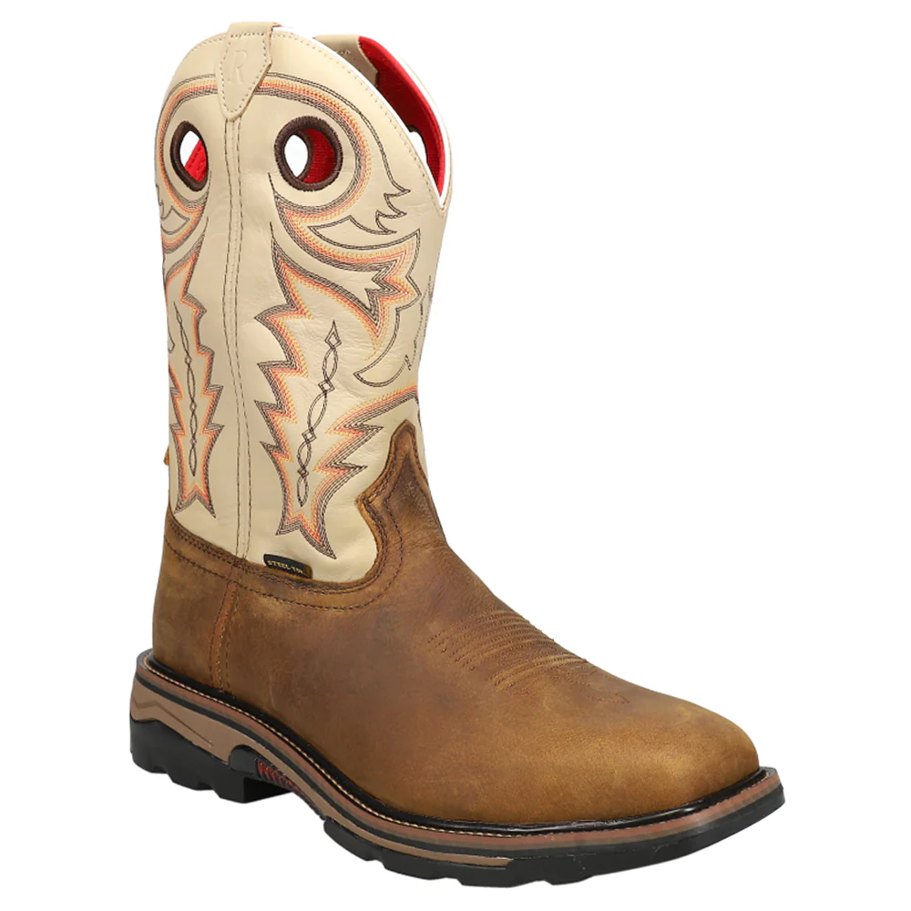 Chestnut Distressed Bone 12 inch Slip Resistant Steel Toe Work Boots - Image 2