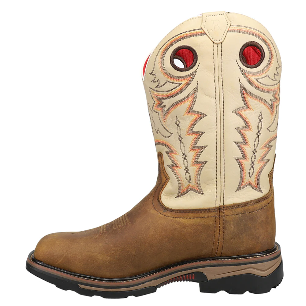 Chestnut Distressed Bone 12 inch Slip Resistant Steel Toe Work Boots - Image 3