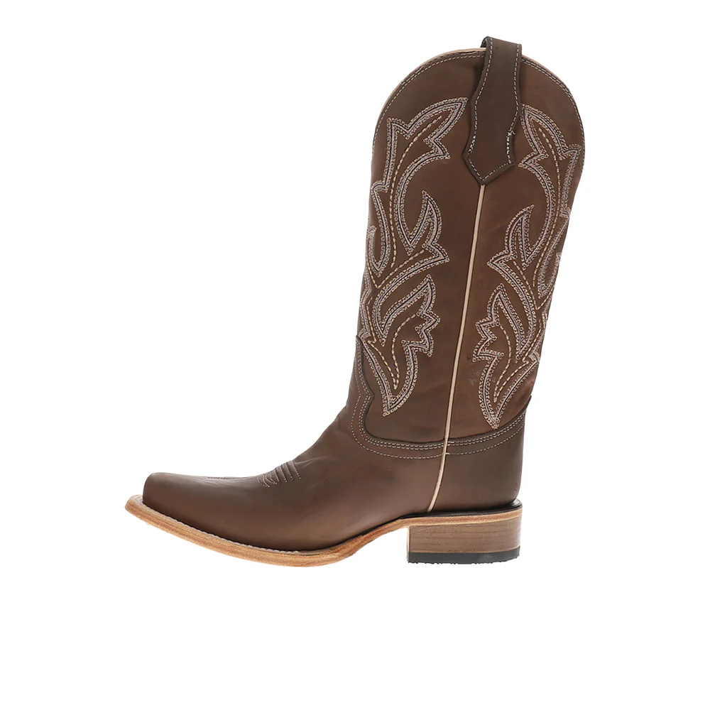 Chocolate Wide Embroidered Pull On Square Toe Cowboy Boots - Image 3