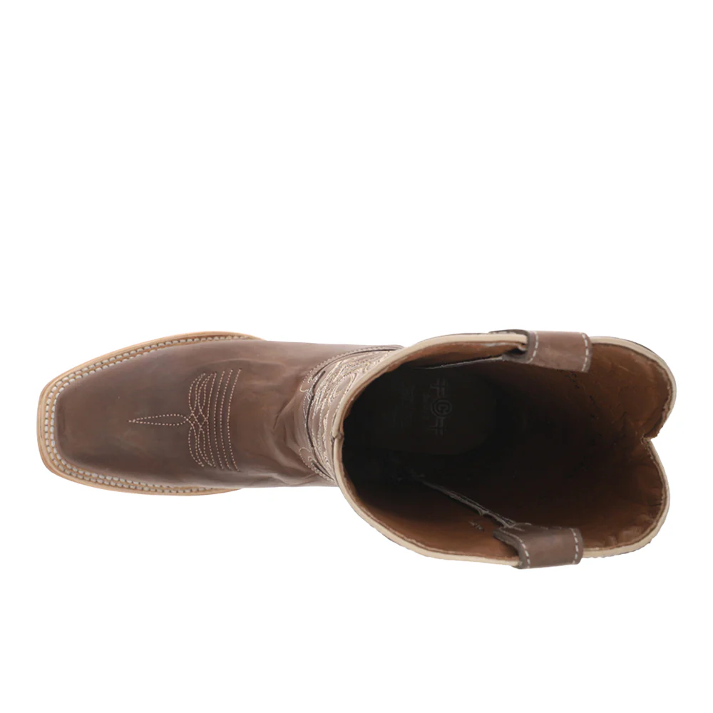 Chocolate Wide Embroidered Pull On Square Toe Cowboy Boots - Image 4