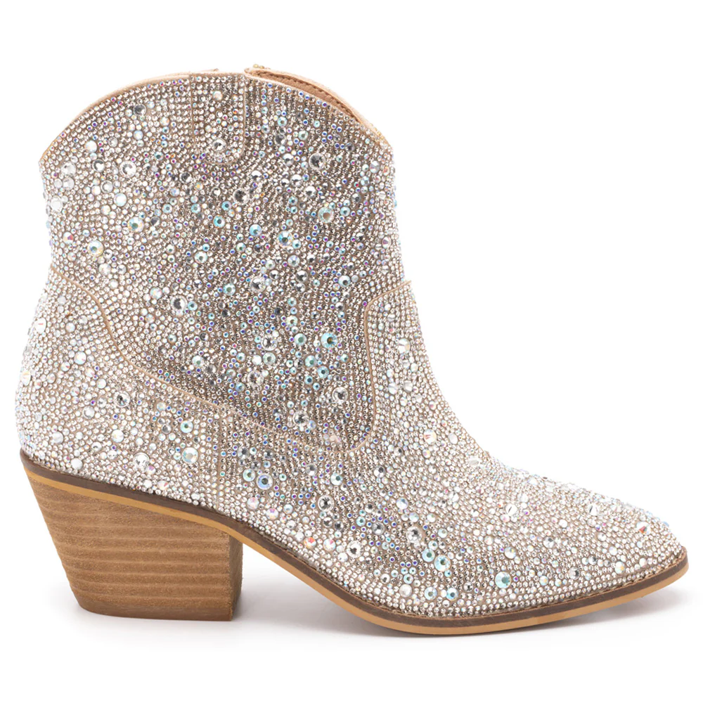 Shine Bright Rhinestone Round Toe Pull On Booties