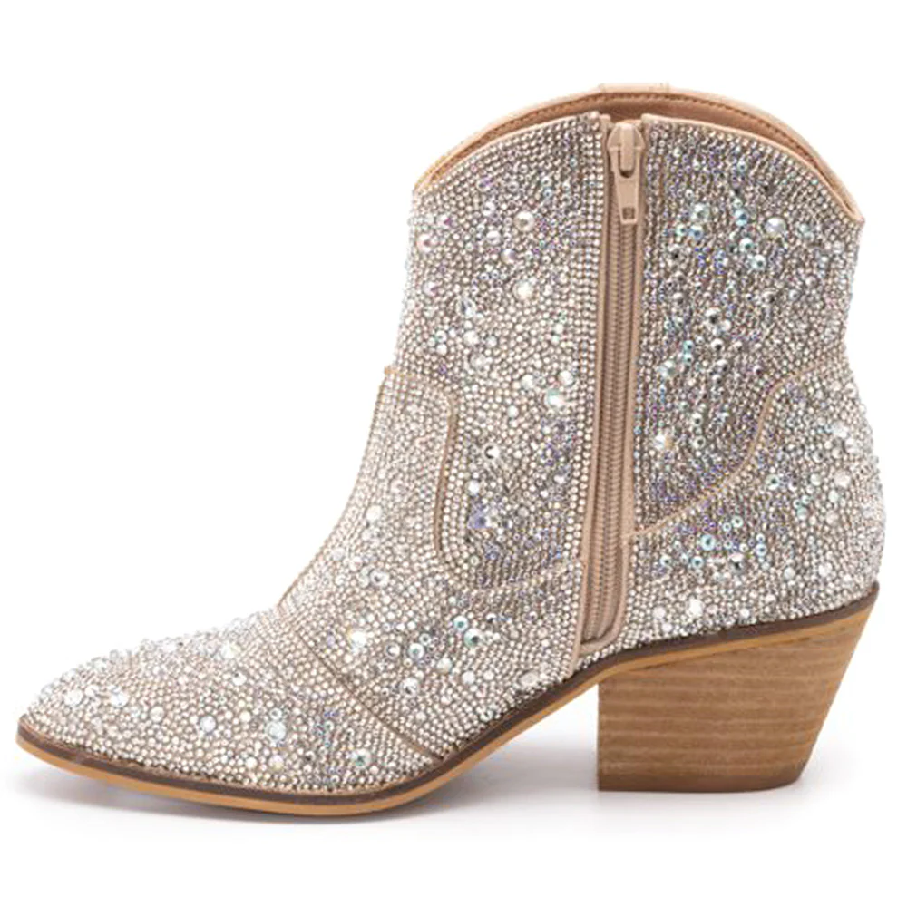 Shine Bright Rhinestone Round Toe Pull On Booties - Image 3