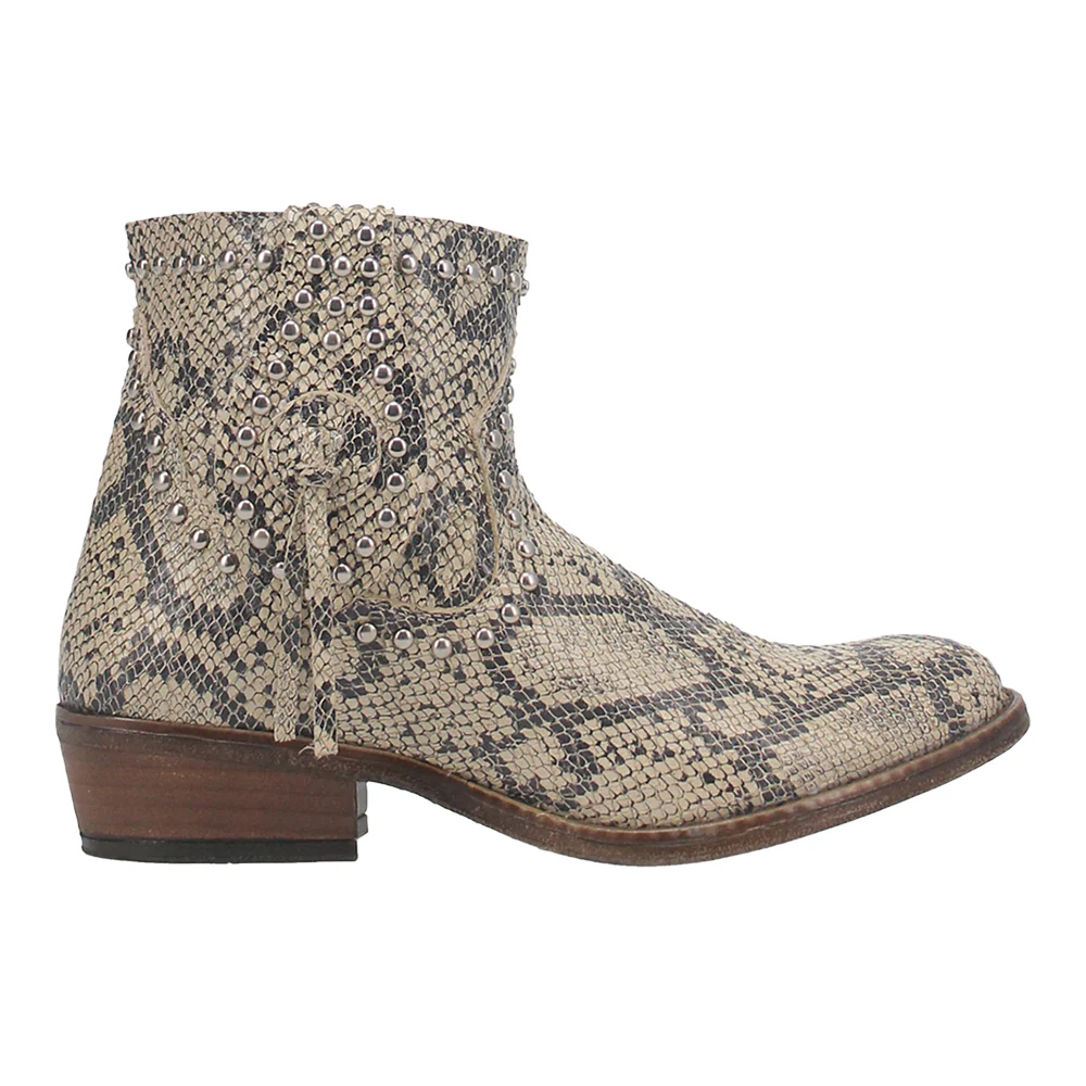 Clementine Snake Studded Print Round Toe Booties