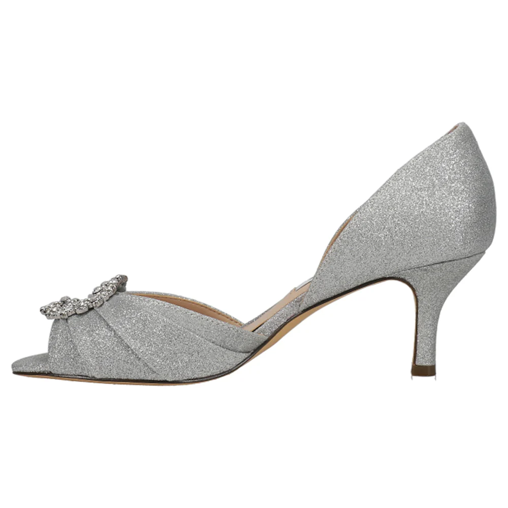 Corrine Metallic Rhinestone Peep Toe Evening Pumps - Image 3