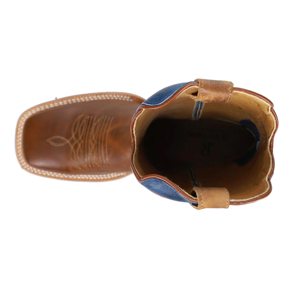 Electric Blue Embroidered Wide Square Toe Cowboy Boots - Image 4