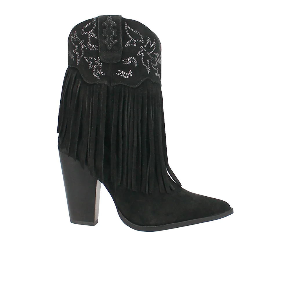 Crazy Train Fringe Embroidery Pointed Toe Zippered Cowboy Booties