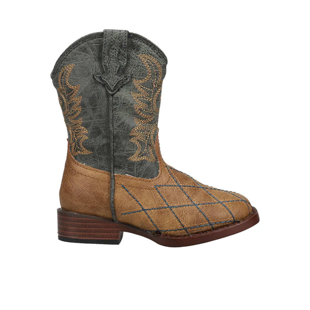 Cross Cut Checkered Embroidery Square Toe Cowboy Boots (Toddler)