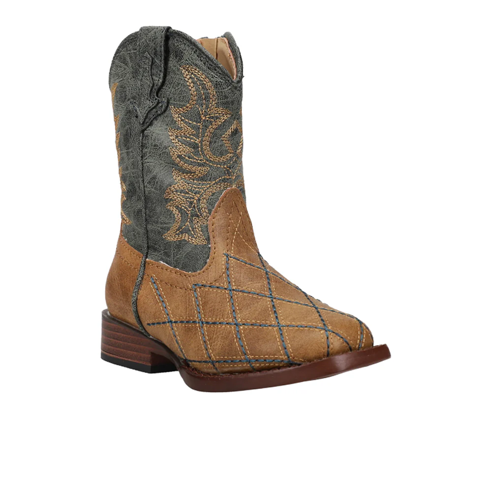 Cross Cut Checkered Embroidery Square Toe Cowboy Boots (Toddler) - Image 2