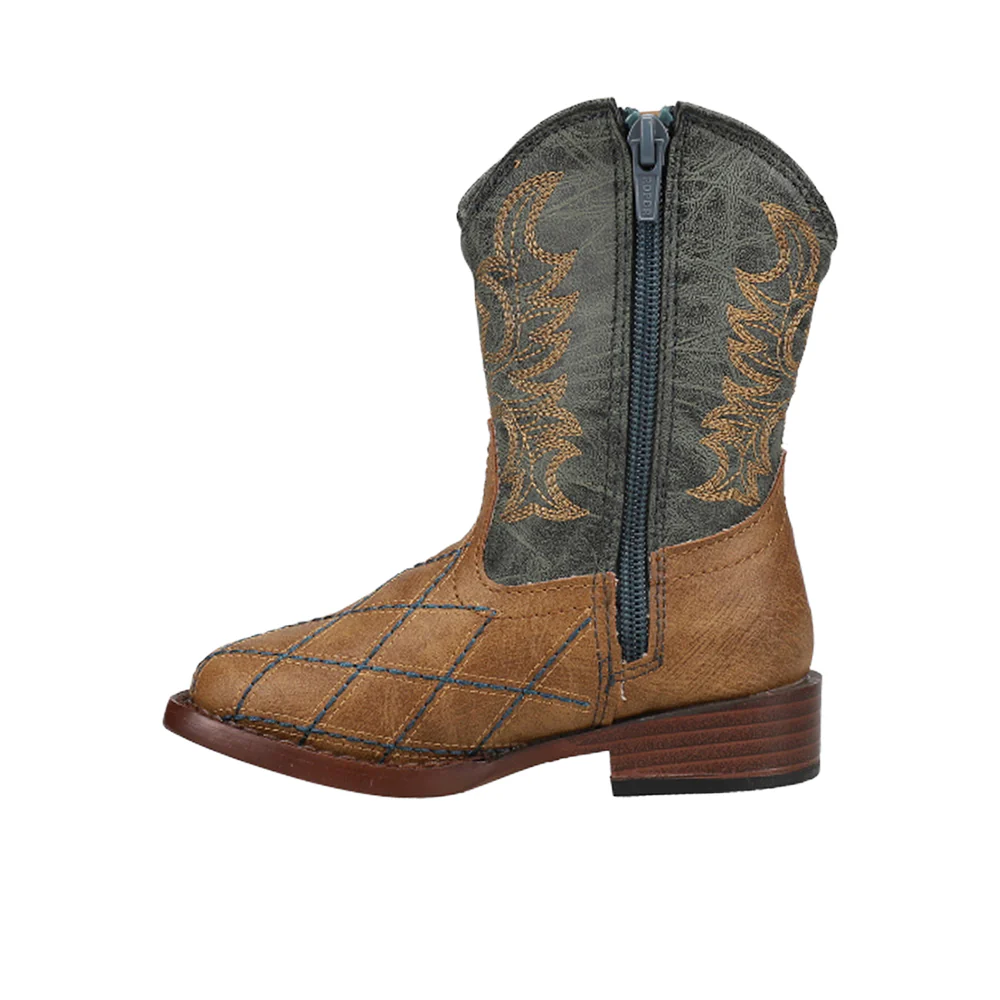 Cross Cut Checkered Embroidery Square Toe Cowboy Boots (Toddler) - Image 3