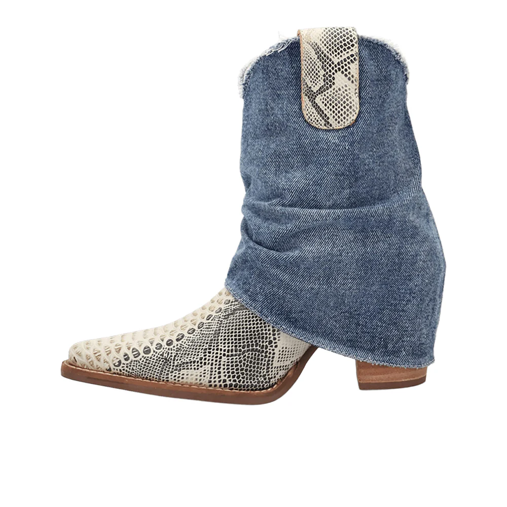 Denim Dream Snake Snip Toe Cowboy Booties - Image 3