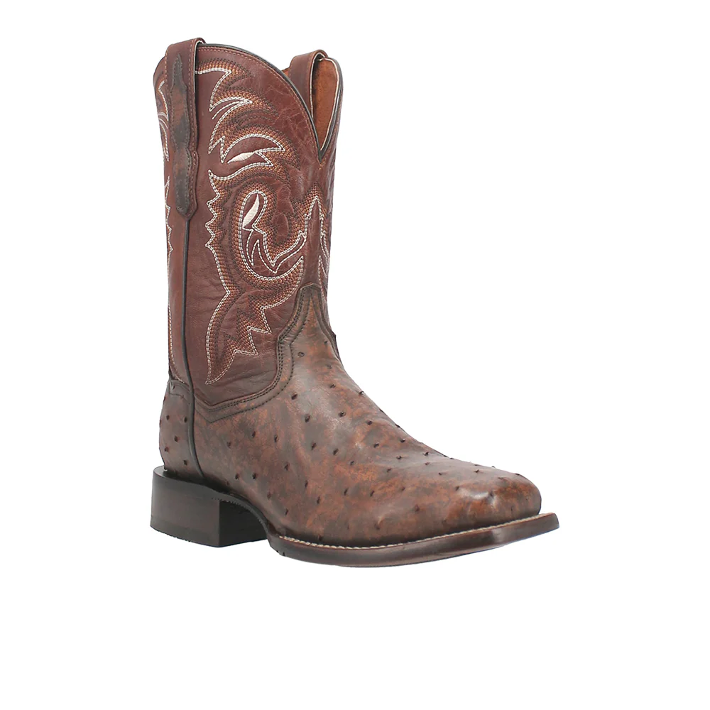 Dillinger Full Quill Ostrich Embroidered Pull On Square Toe Cowboy Boots - Image 2