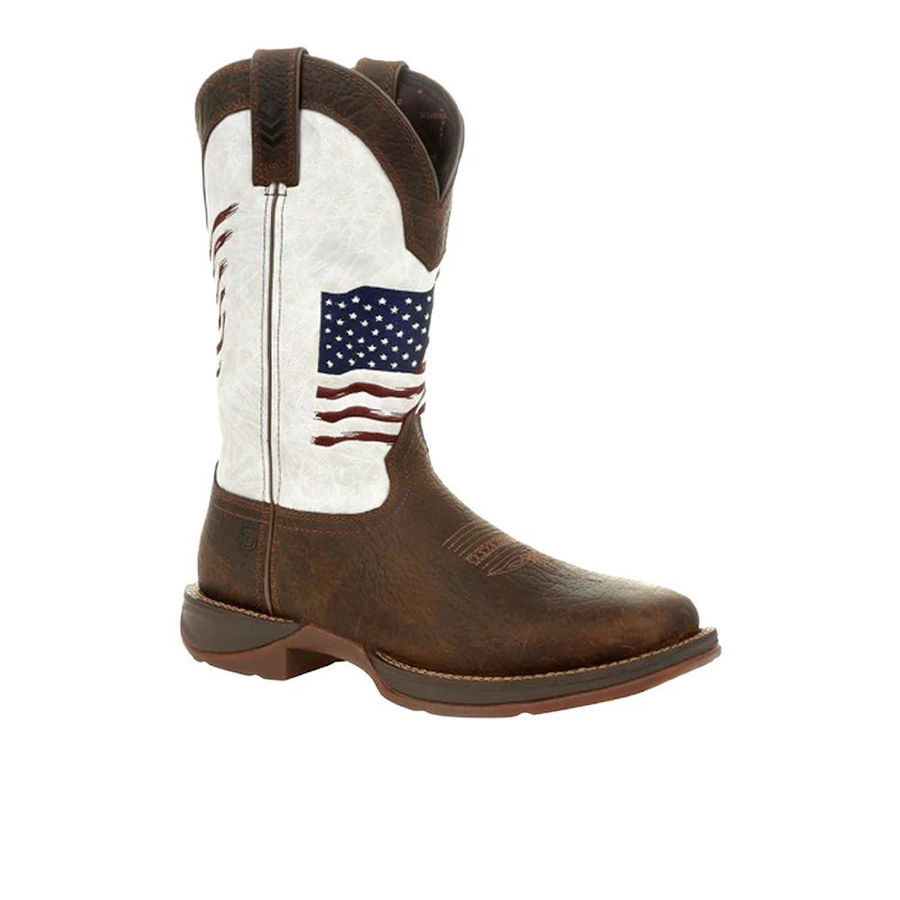 Rebel Distressed Flag Embroidered Patriotic Square Toe Pull On Cowboy Boots - Image 2
