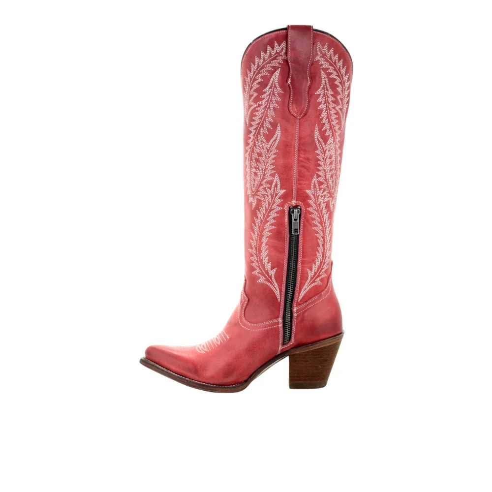Rioja Red Embroidered Snip Toe Cowboy Boots - Image 4