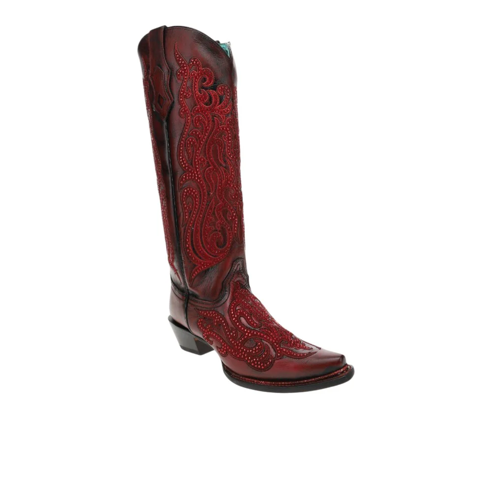 Embroidered Crystals Tall Snip Toe Cowboy Boots - Image 2