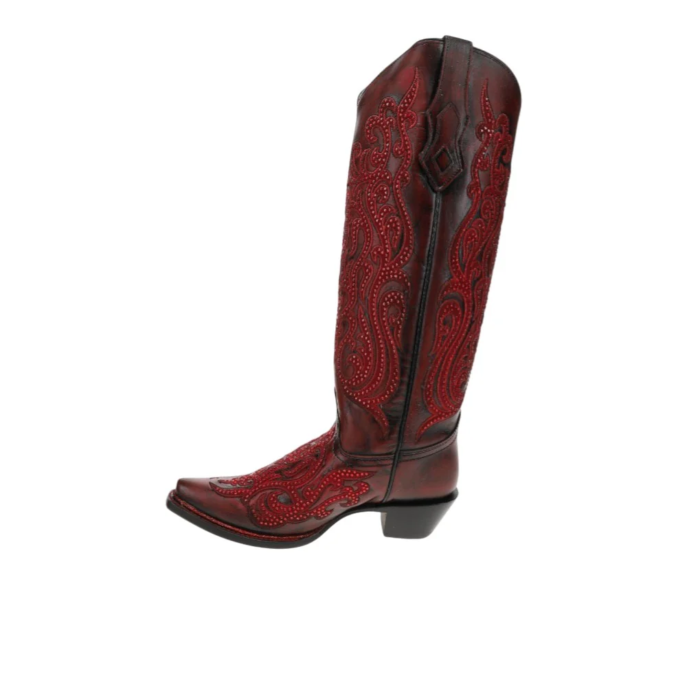 Embroidered Crystals Tall Snip Toe Cowboy Boots - Image 3