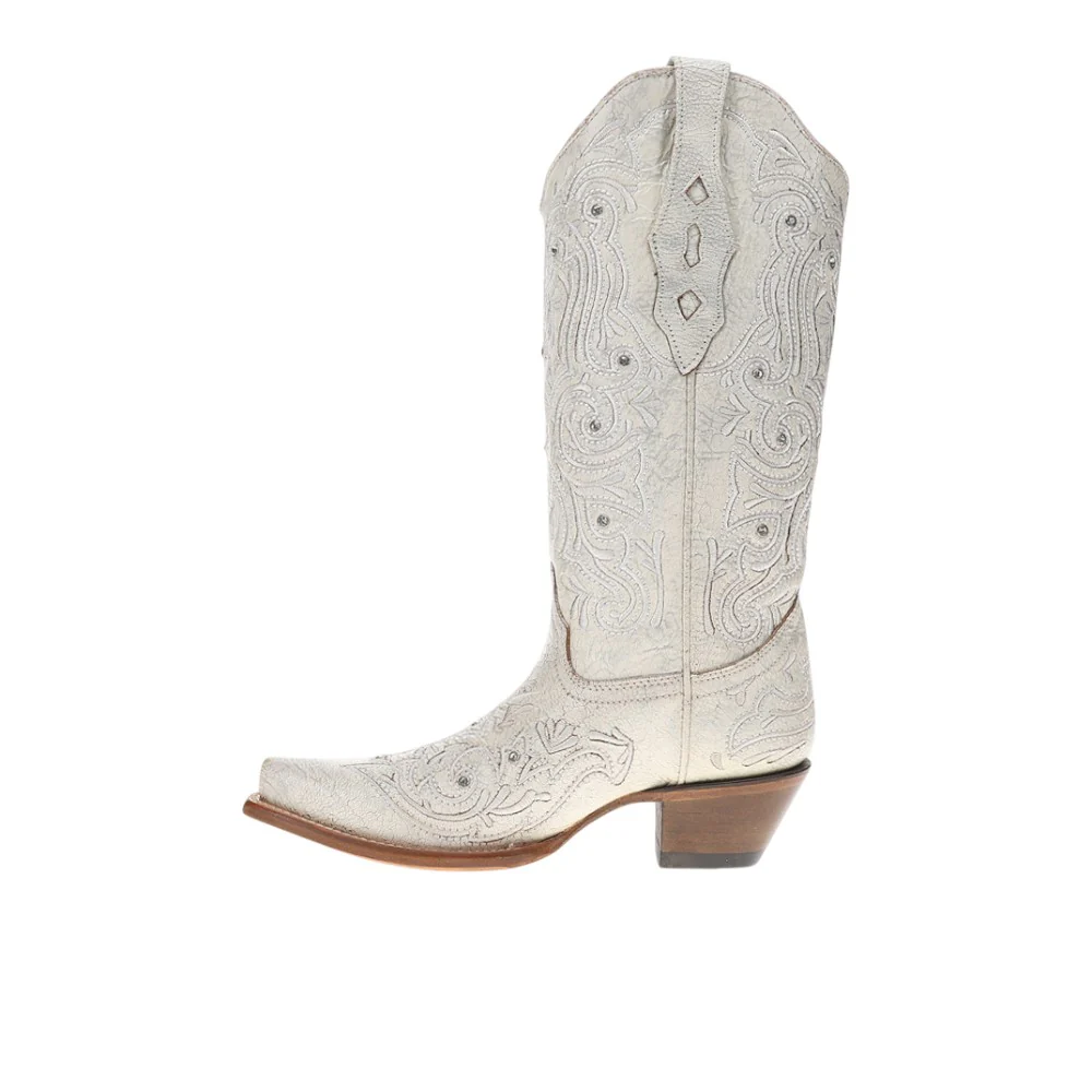 Embroidery And Crystals Snip Toe Bone Cowboy Boots - Image 3