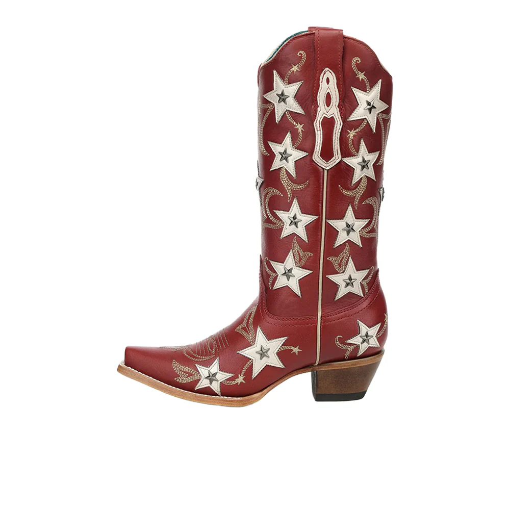 Embroidered Stars Overlay Studs Snip Toe Pull On Cowboy Boots - Image 3
