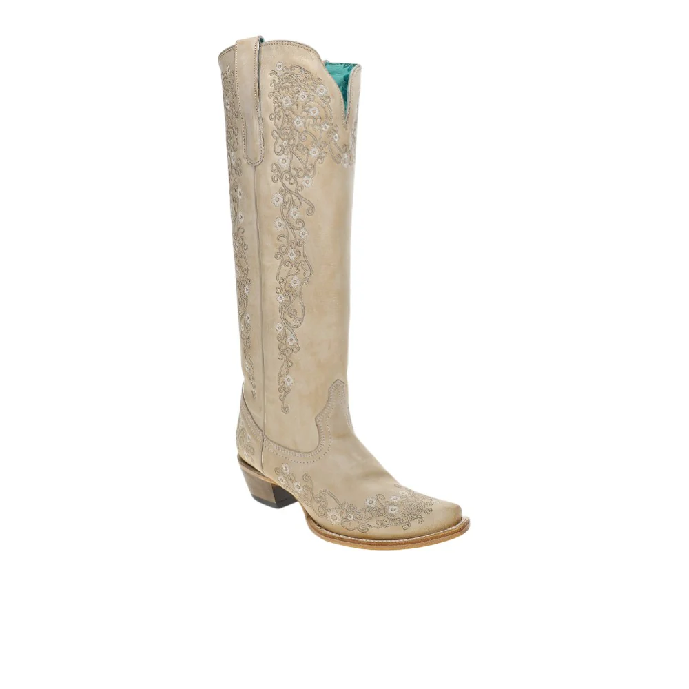 Floral Embroidery Tall Top Snip Toe Cowboy Boots - Image 2