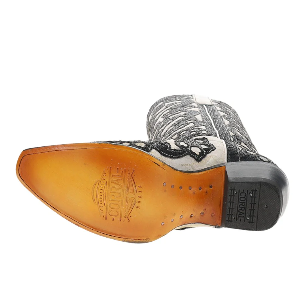Floral Sequin Overlay Embroidered Tall Snip Toe Cowboy Boots - Image 5