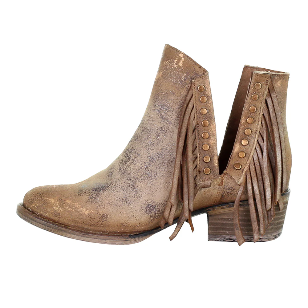 Fringe Studded Round Toe Pull On Cowboy Boots - Image 4