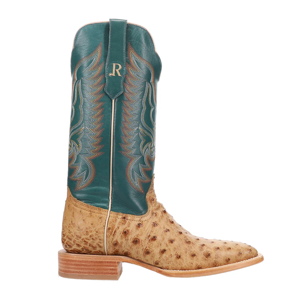 Full Quill Ostrich Embroidered Square Toe Cowboy Boots