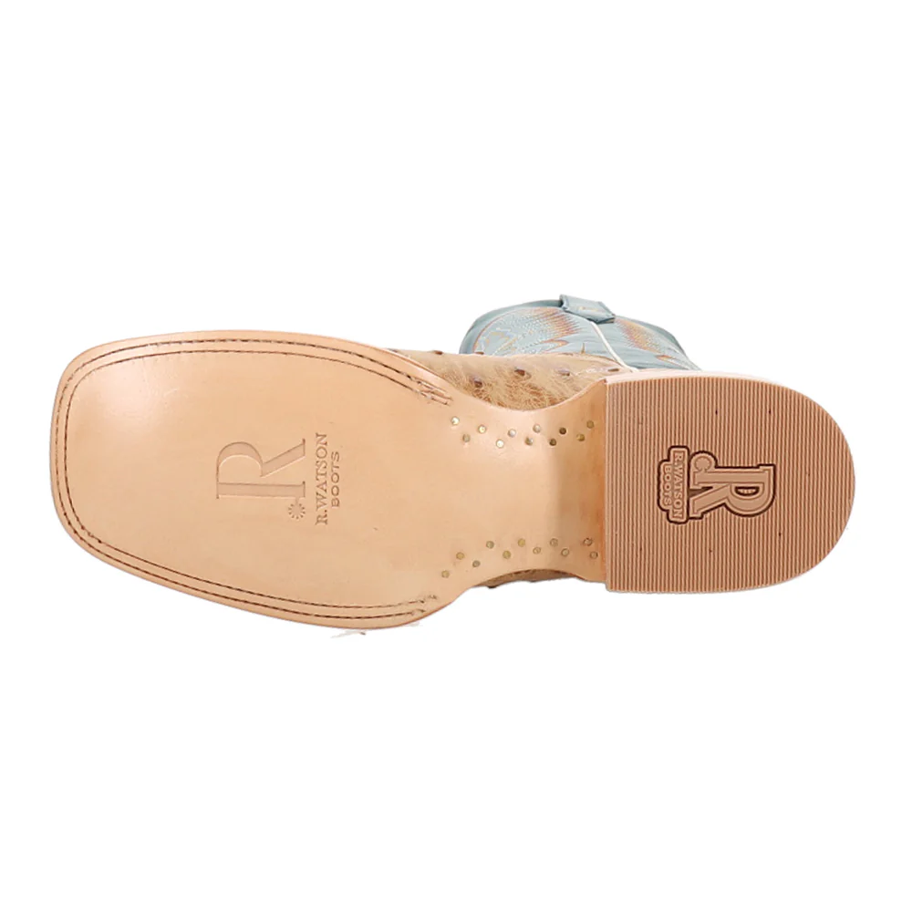 Full Quill Ostrich Embroidered Square Toe Cowboy Boots - Image 5