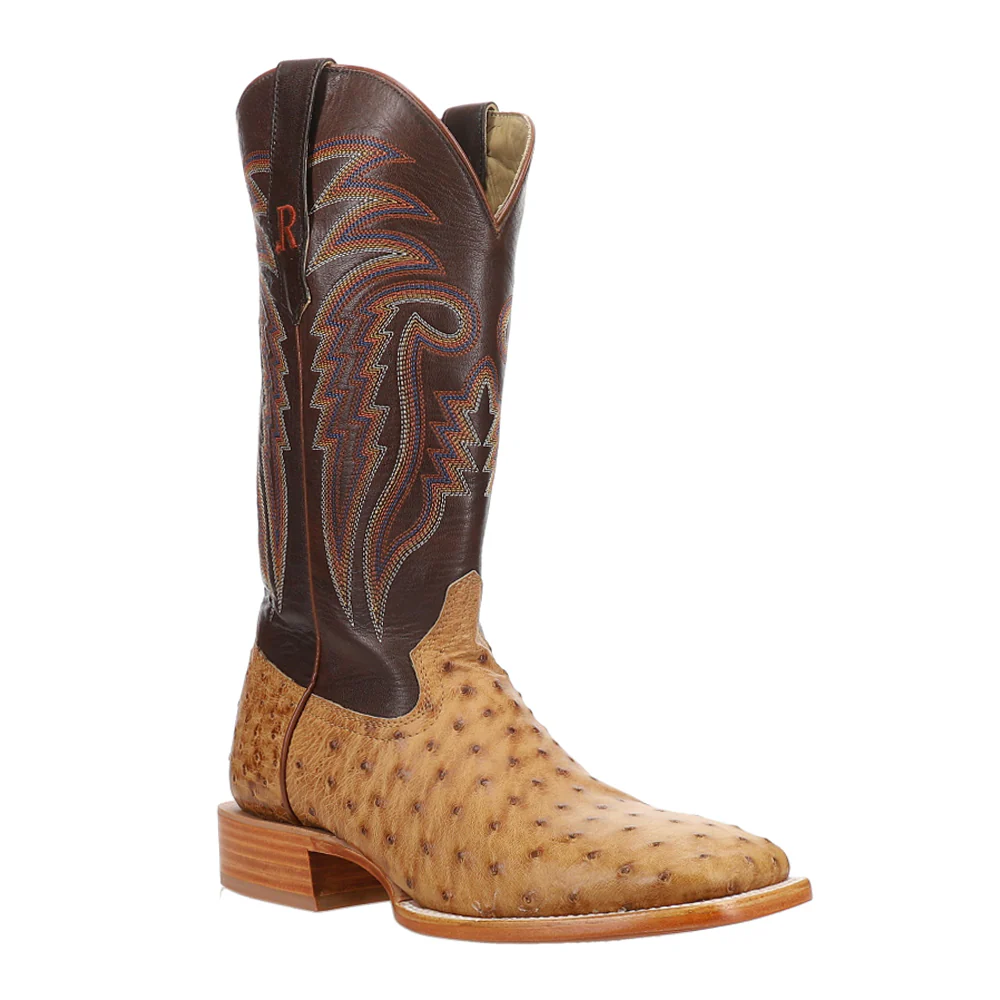 Full Quill Ostrich Embroidered Square Toe Cowboy Boots - Image 2