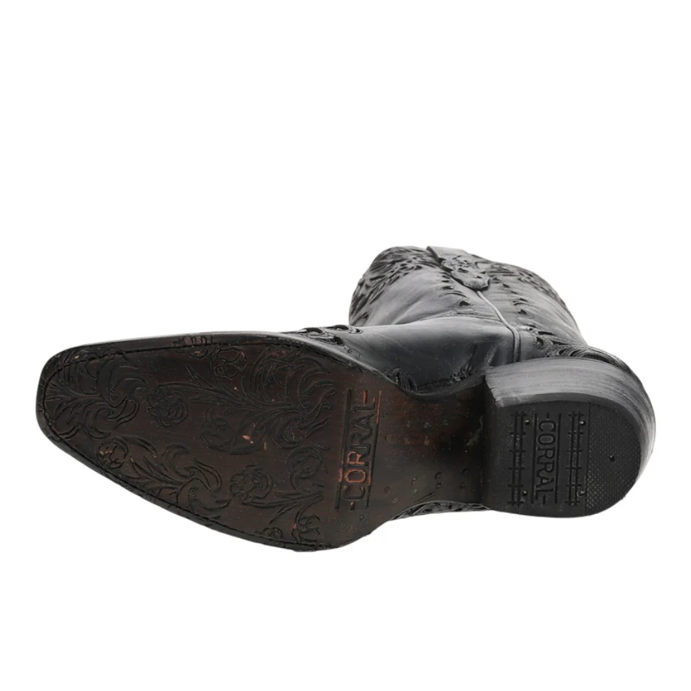 Glitter Tooled Inlay Snip Toe Pull On Cowboy Boots - Image 5
