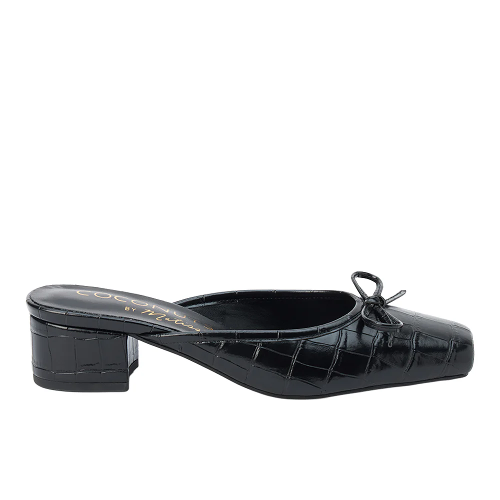 Geneva Croc Square Toe Block Heel Mules