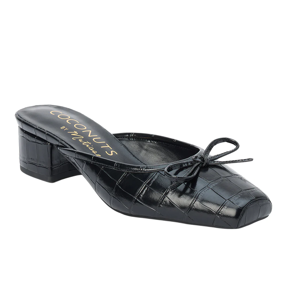 Geneva Croc Square Toe Block Heel Mules - Image 2