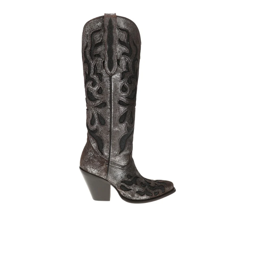 Glitter Tooled-Inlay Snip Toe Pull On Cowboy Boots