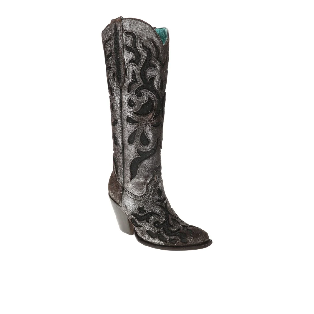 Glitter Tooled-Inlay Snip Toe Pull On Cowboy Boots - Image 2